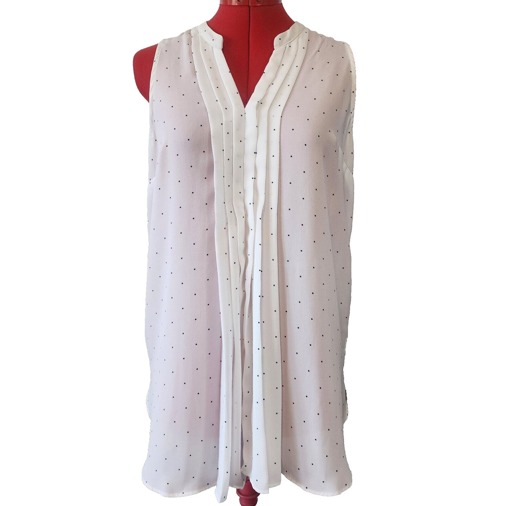 JACLYN SMITH White with Black Dots Sleeveless Lightweight Long Blouse Size M